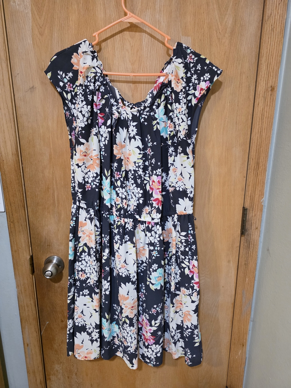LC Lauren Conrad Black Floral Midi Dress with Pastel Blooms